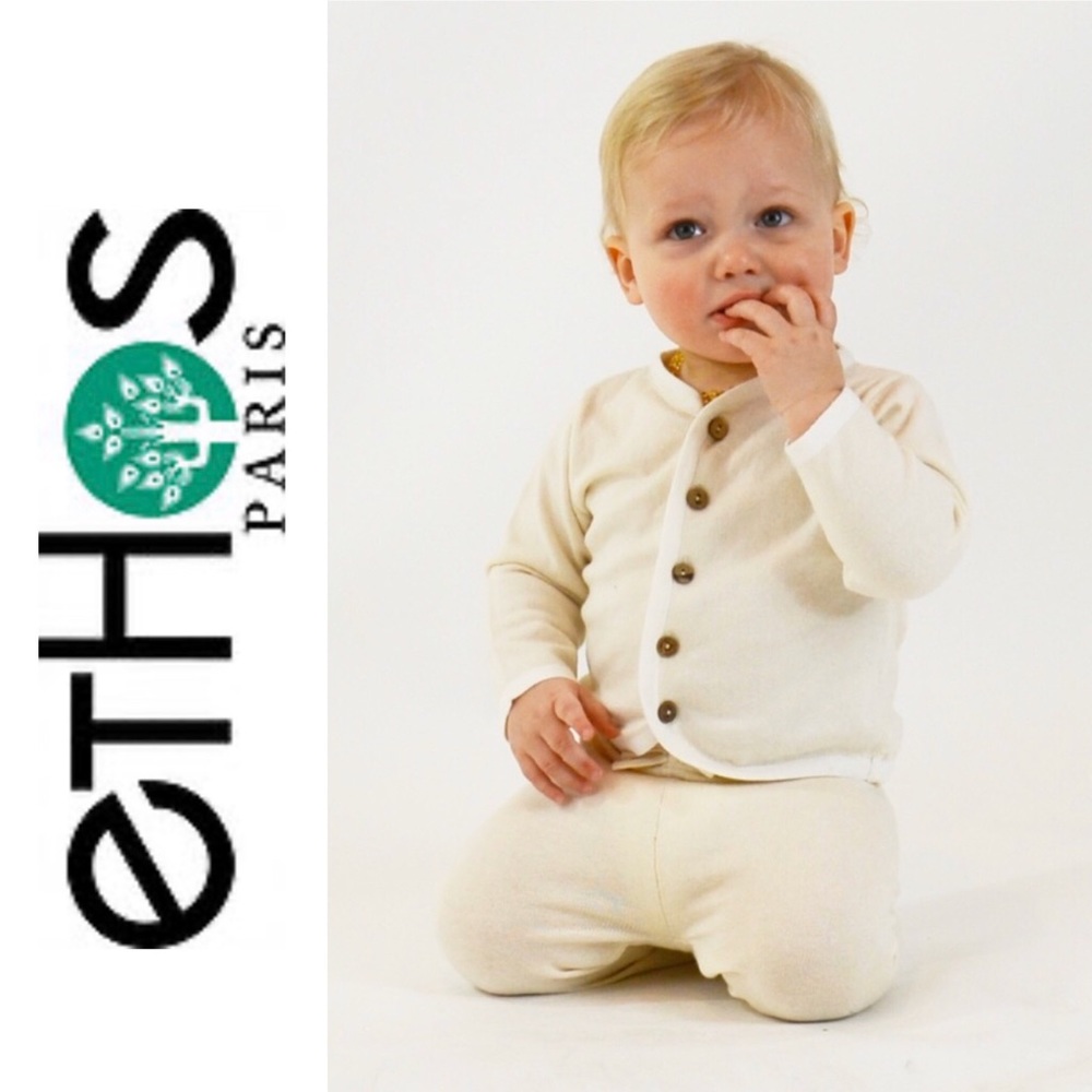 Ethos Organic Baby Cardigan Pants Set Natural  🌿